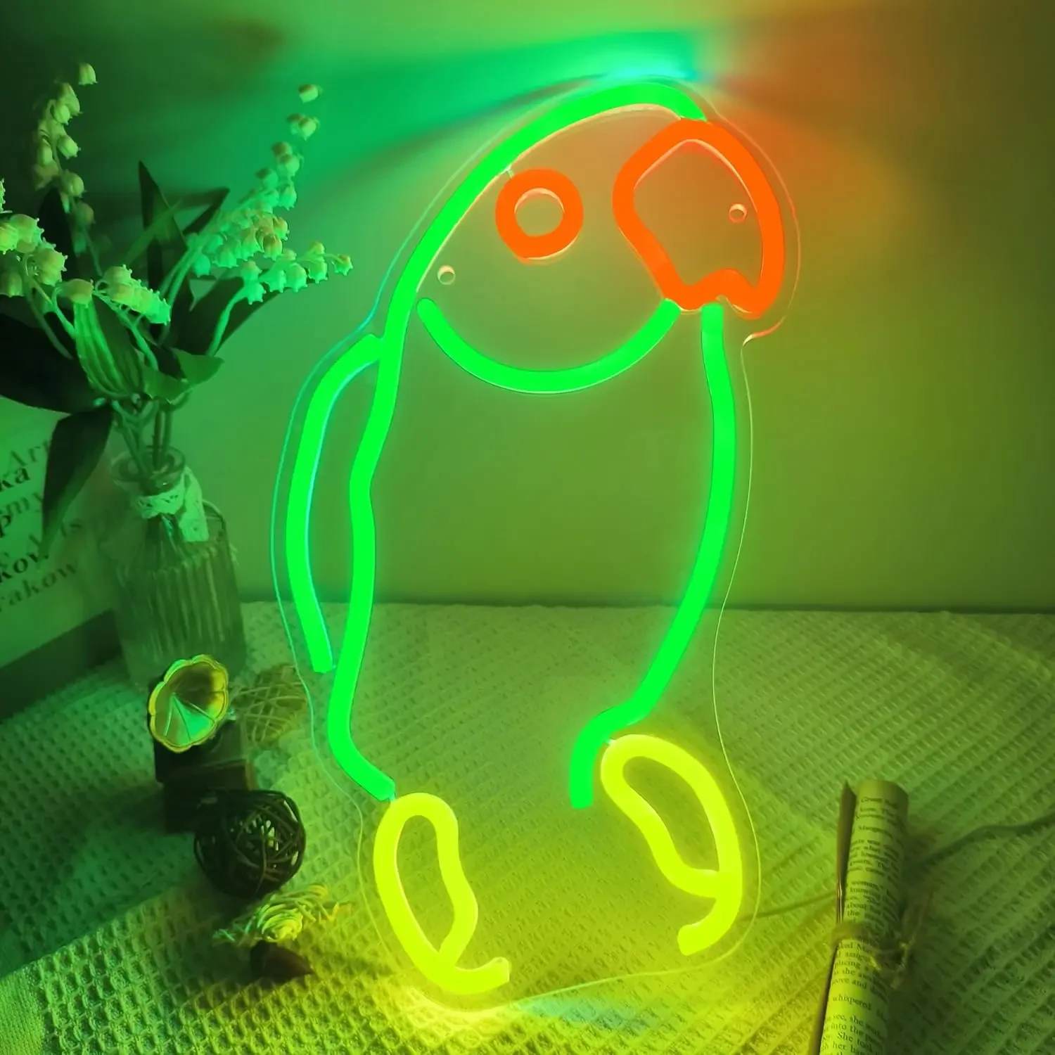 

Светодиодный зеленый попугай, неоновая вывеска, USB для декора стен, вечеринка Луау, S, вывески, тематическая комната в джунглях, знак тропической птицы