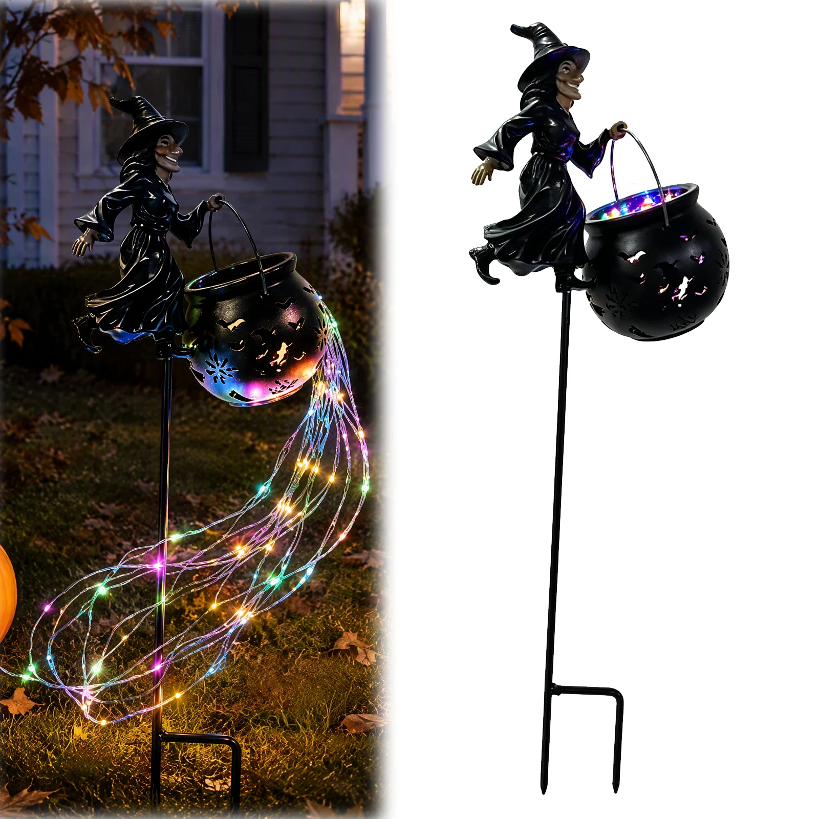 Halloween Outdoor Decorations Stake with LED Glow Outdoor Flying Witch Garden Stake Multi-Purpose for Home Gathering Party Decor