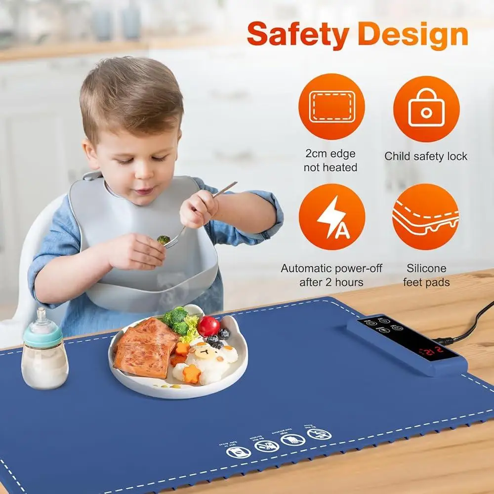 Portable Food Heating Mat Electric Warming Tray Graphene Aluminum Fast Heating 6 Temperatures 5 Timers Child Safety Lock
