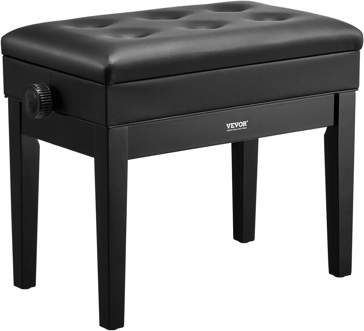 

Piano Bench with Adjustable Height 19.3"-22.8" and Padded Cushion, Storage Compartment for Music Books, Wooden Stool Seat for