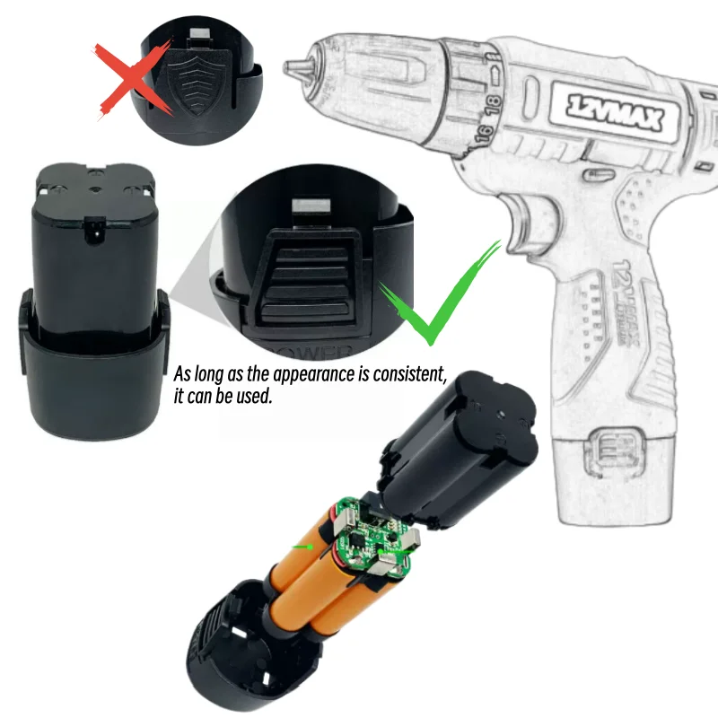 14.4V 16.8V 4S 21700 Li-ion Battery Shell, Straight Plug Plastic Housing Replacement Accessories for Power Tools