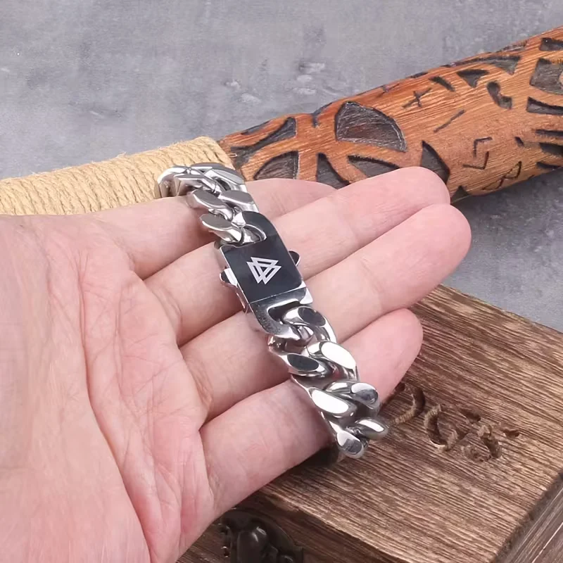 A shiny 316 stainless steel color-preserving hip-hop style necklace, trendy Nordic Viking Cuban chain for men image 17
