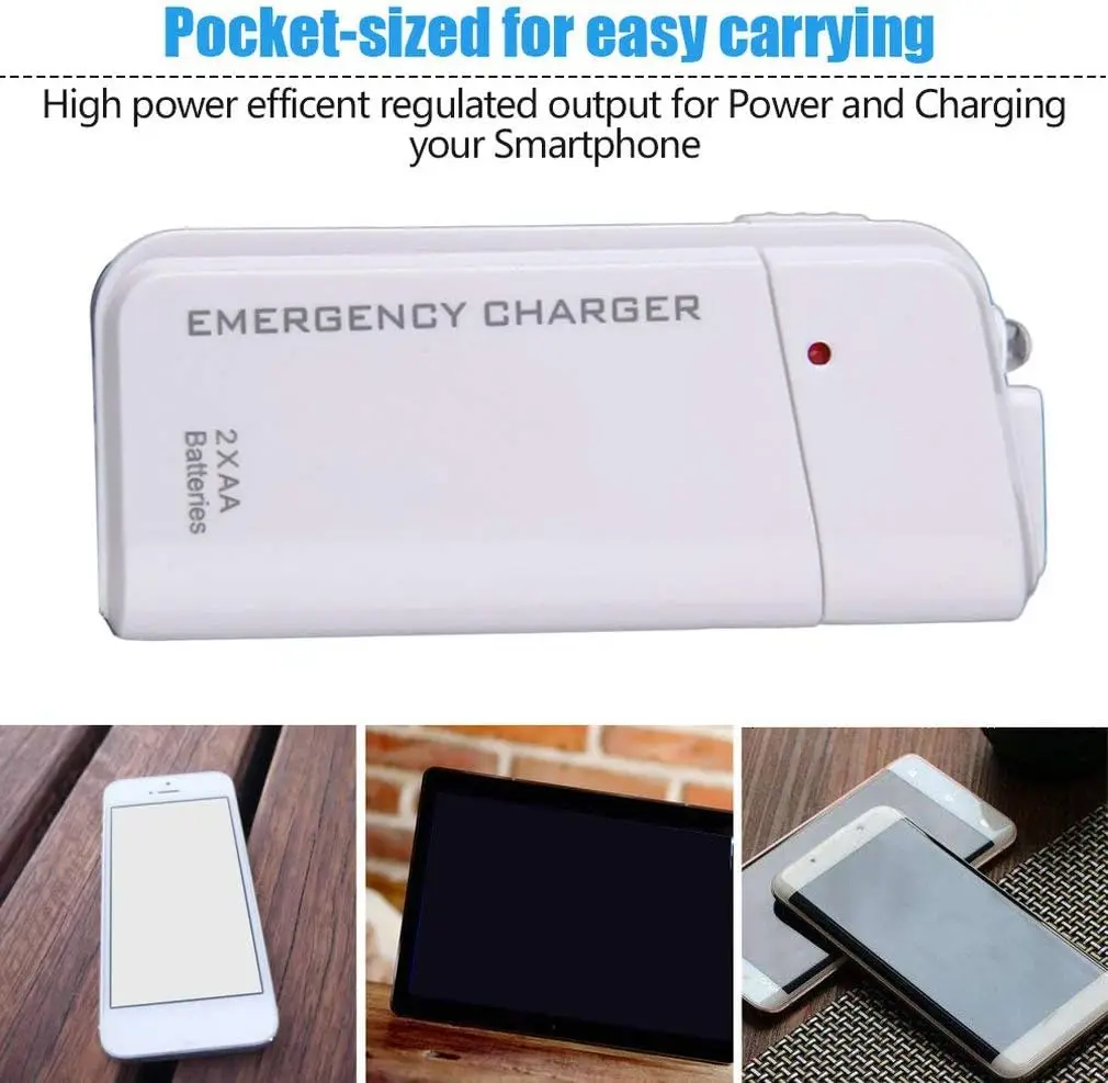 2 AA Battery Operated Phone Charger with LED Light Portable Emergency USB Battery Small Power Bank Accessories
