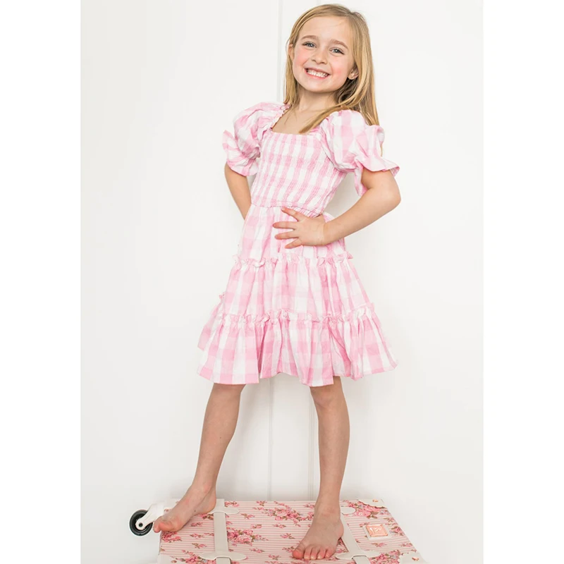 Vestido de verano para madre e hija, ropa a juego con rejilla rosa, aspecto familiar