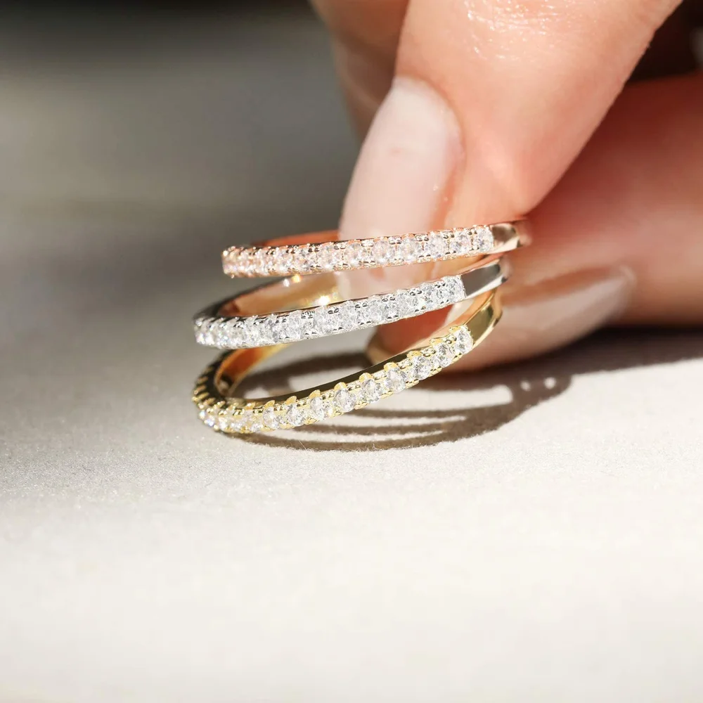 Trumium 2 mm 925 Sterling Silber Ringe für Damen, mit Zirkon eingelegt, halb ewig, stapelbarer Ring, edler Schmuck für den Hochzeitstag – Detail 6