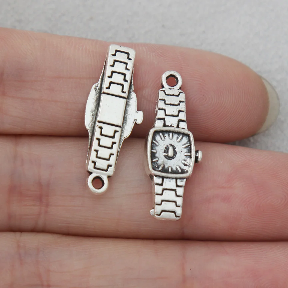 Fashion Vintage Alloy Watch Charms For Men Women Jewelry Making 9*23mm 30pcs