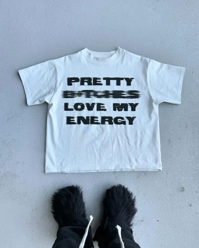 Y2k summer High Street Fashion Letters Eye Print Men Short Sleeve T-shirt Goth Harajuku Loose Fashion Casual Crewneck Shirt