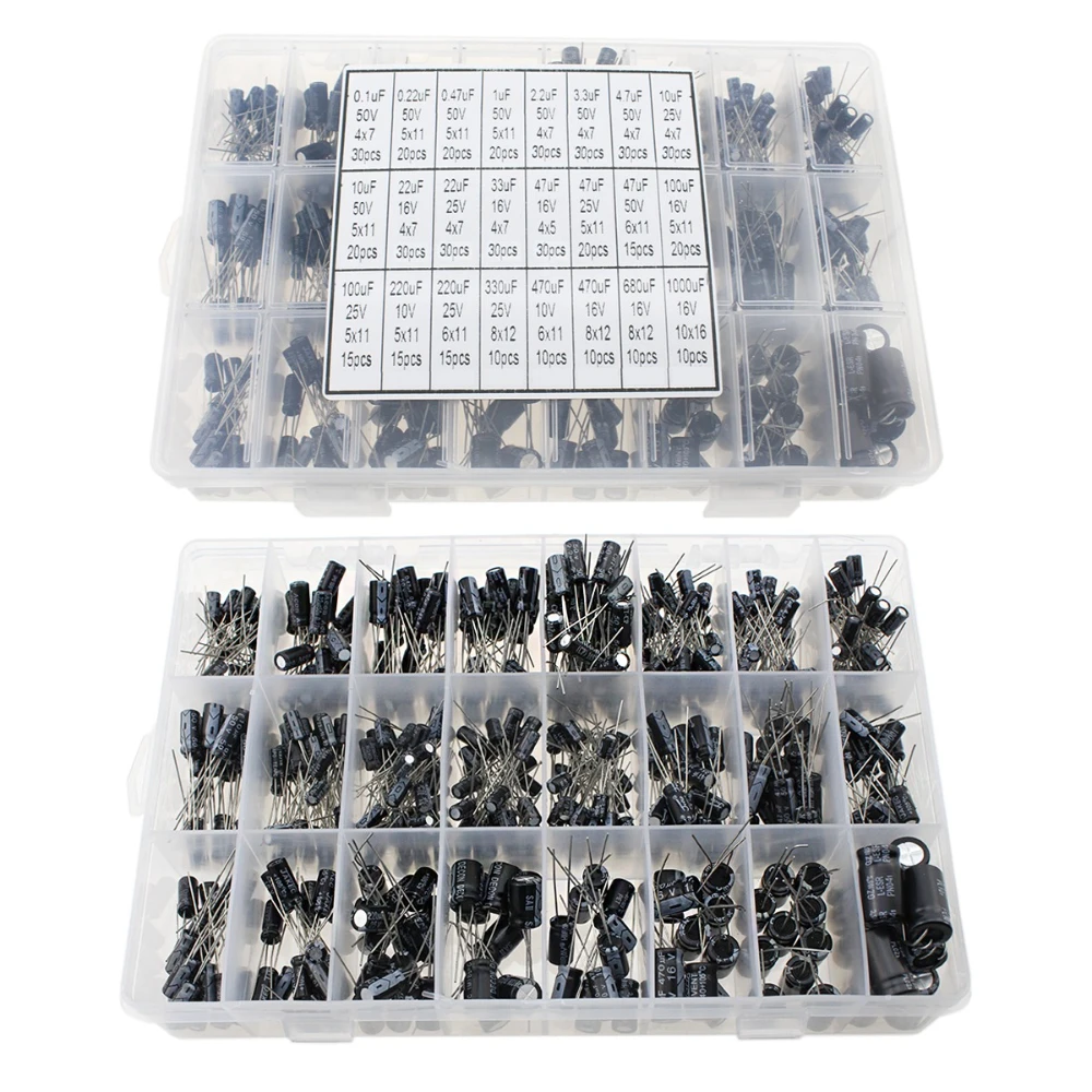 500PCS Electrolytic Capacitor Mixed DIP Electrolyte Capacitors 10V 16V 25V 50V Electronic Kit 0.1uF-1000uf 24Values