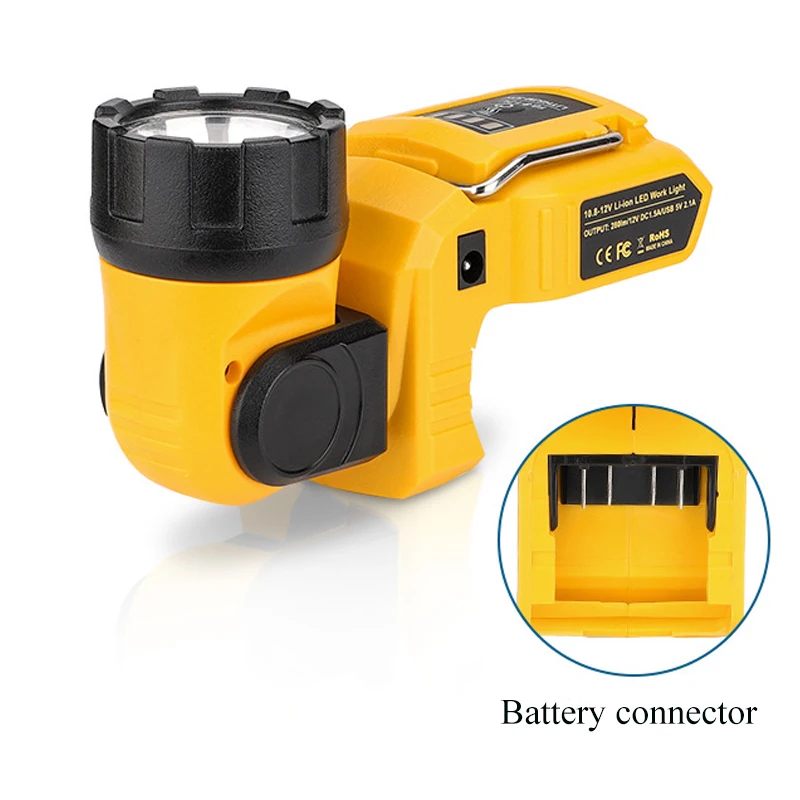 Obrotowe światło zewnętrzne 12V 3W Latarka robocza do akumulatorów Dewalt 10.8V-12V Flat Push Li-Ion z portami wyjściowymi USB i DC — zdjęcie produktu 3