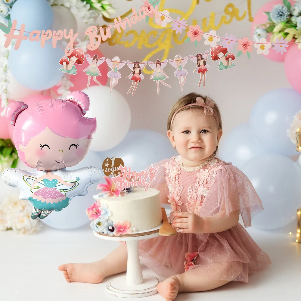 Ballons en feuille d'aluminium pour filles, elfe rose, sensation de nervure de chambre plus lente, décoration de gâteau, joyeux anniversaire, fournitures de fête préChristophe