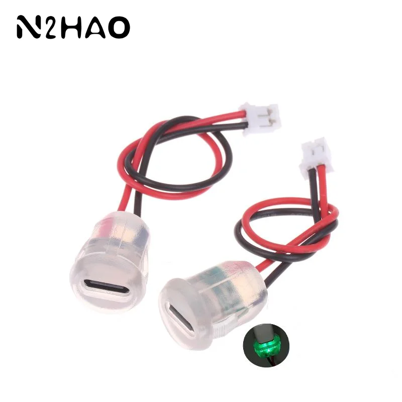 1/3/5Pcs Type C Female Socket Jack Connectors Waterproof 2 Wire Pigtail Cable With LED Lights 3A 5V Fast Charger Power Port