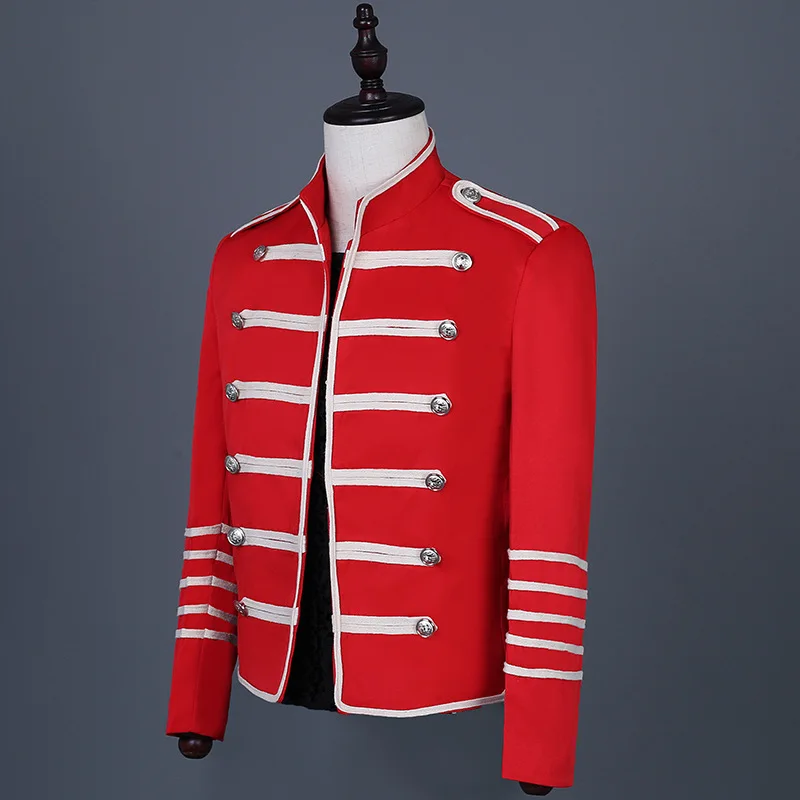 2025 Men's stand-up collar striped red trimmed blazer, banquet host, singer stage performance   blazer