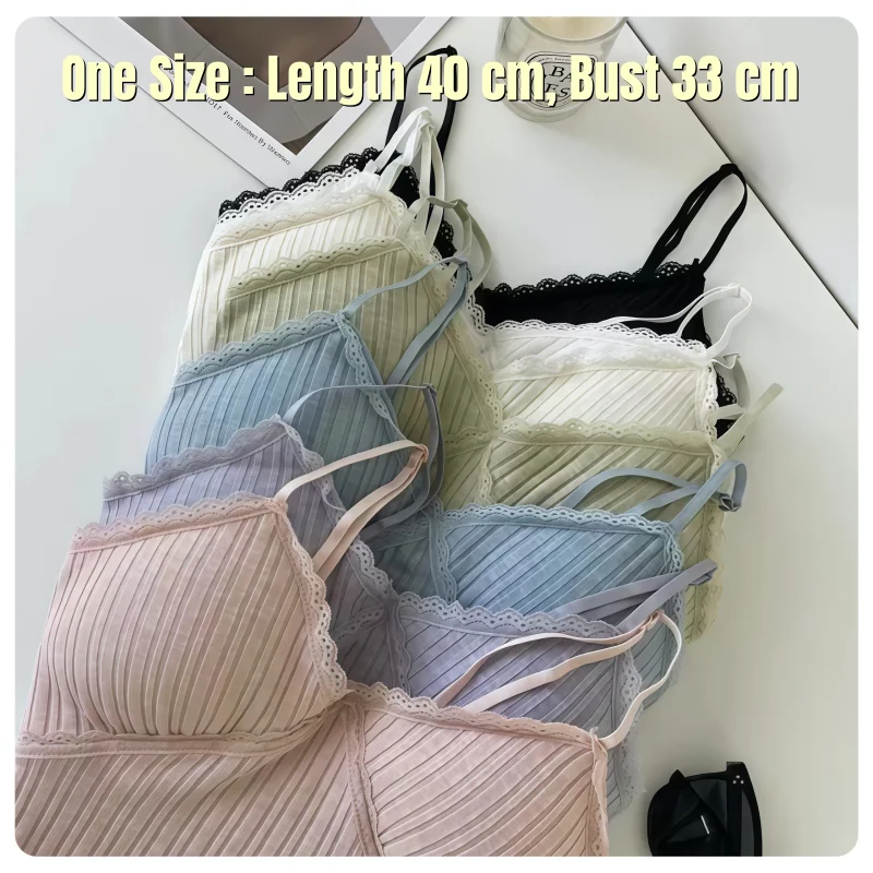 European and American Instagram-Style Women's Lace Deep V-Neck Sleeveless Scalloped Hem Camisole Crop Top with Chest Pads
