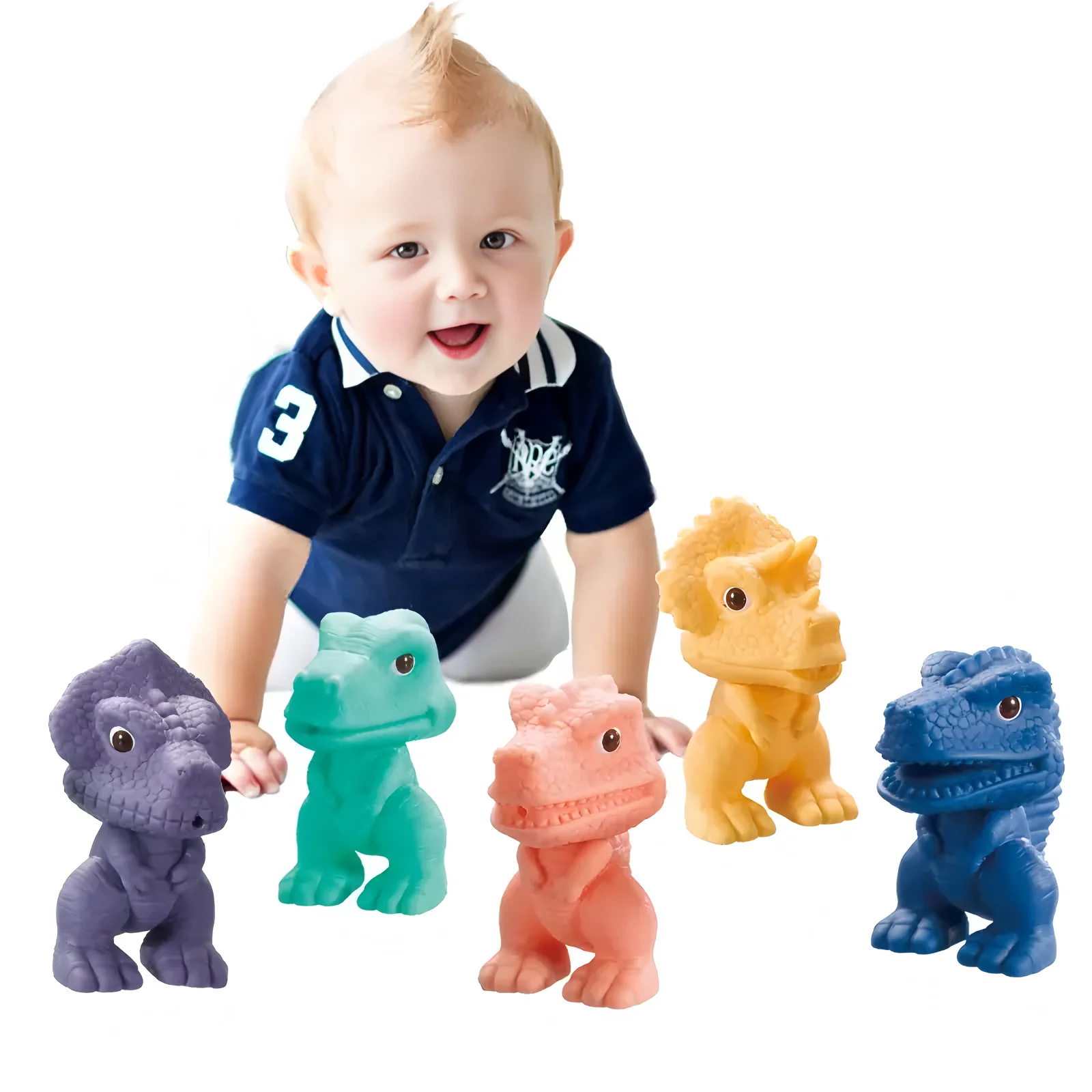 Ungiftiger Cartoon-Dinosaurier, weiches Gummi-Dinosaurier-Badespielzeug für Babys von 1–3 Jahren, pädagogisches schwimmendes Wasserspielset, Duschspielzeug