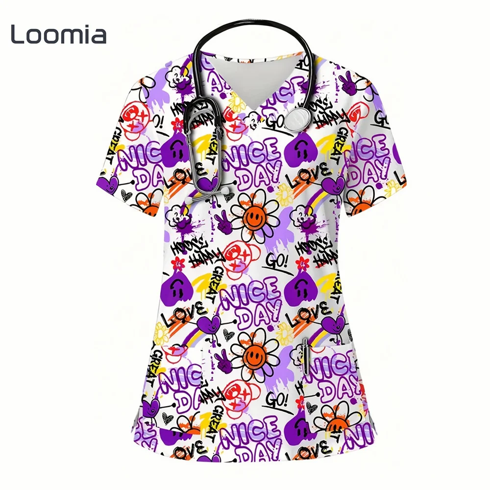 

Trendy Print Surgical Uniforms Woman Summer Simple Clinical Uniform Woman Casual Scrubs Uniform Woman Scrubs Medical Uniforms