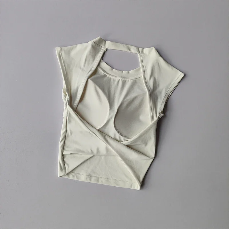 เซ็กซี่สั้นBacklessคงที่หน้าอกPadกีฬาเสื้อยืดเสื้อกั๊กผู้หญิงกระชับสัดส่วนแห้งเร็วSlimmingชุดโยคะTopเสื้อผ้า
