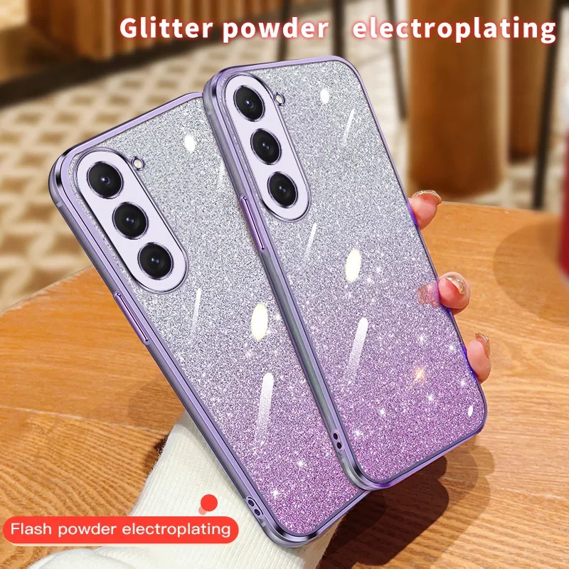 Shiny Gradient Glitter Plating Case For Samsung Galaxy S24 S23 S23FE S22 S24Plus S21 S20 S10 S9 Note 20 10 Coque Soft Back Cover