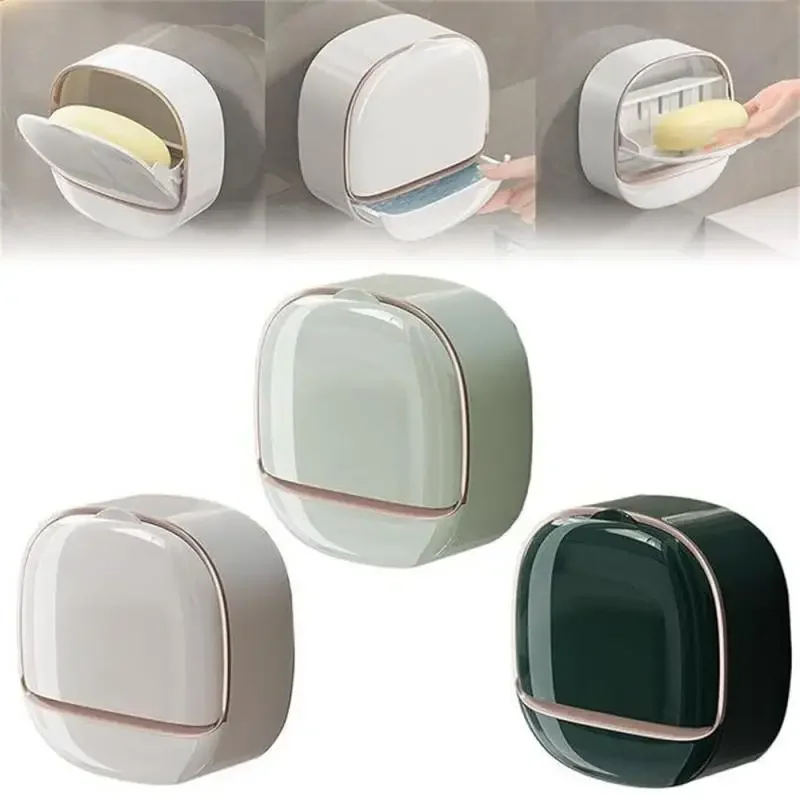 Bathroom Drain Soap Box Wall Mounted ABS Soap Box With Lid Waterproof Soap Dish Dishes Storage Box Travel Organizer Case Storag