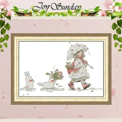 Girl and Bunny Patterns Counted Cross Stitch Set DIY 11CT 14CT 16CT Stamped DMC Cross-stitch Kit Embroidery Needlework Crafts