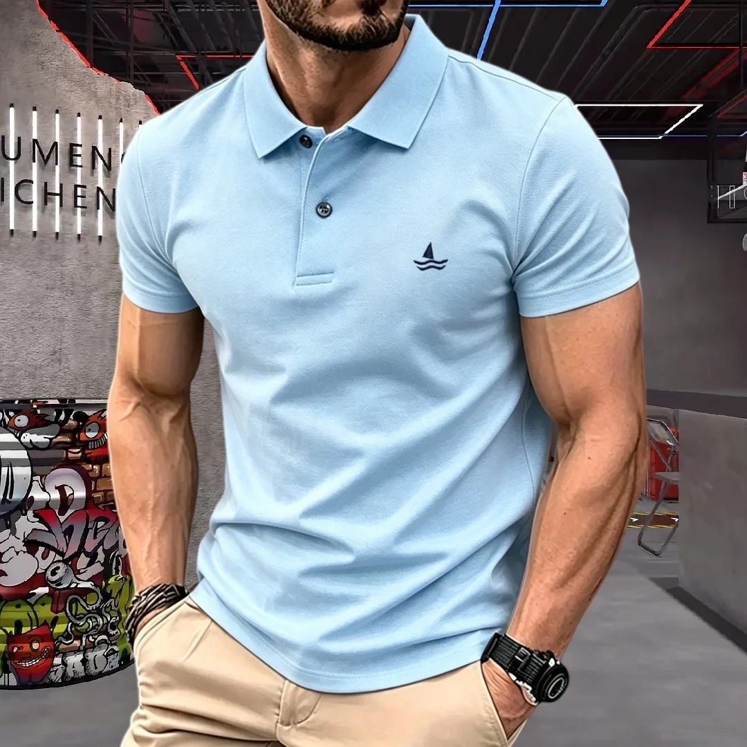 100 % reine Baumwolle, Luxusmarke, kurzärmeliges Poloshirt für Herren, Sommermode, Segelboot-Stickerei, Golf-Top, lässiges Business-T-Shirt