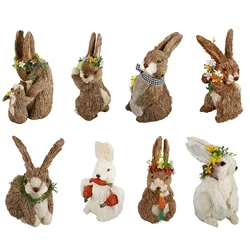 1Pc Straw Easter Bunny Figurine Cattail Easter Rabbit Artificial Straw Cloth Rabbit Statue Ornament Home Easter Decoration 2026