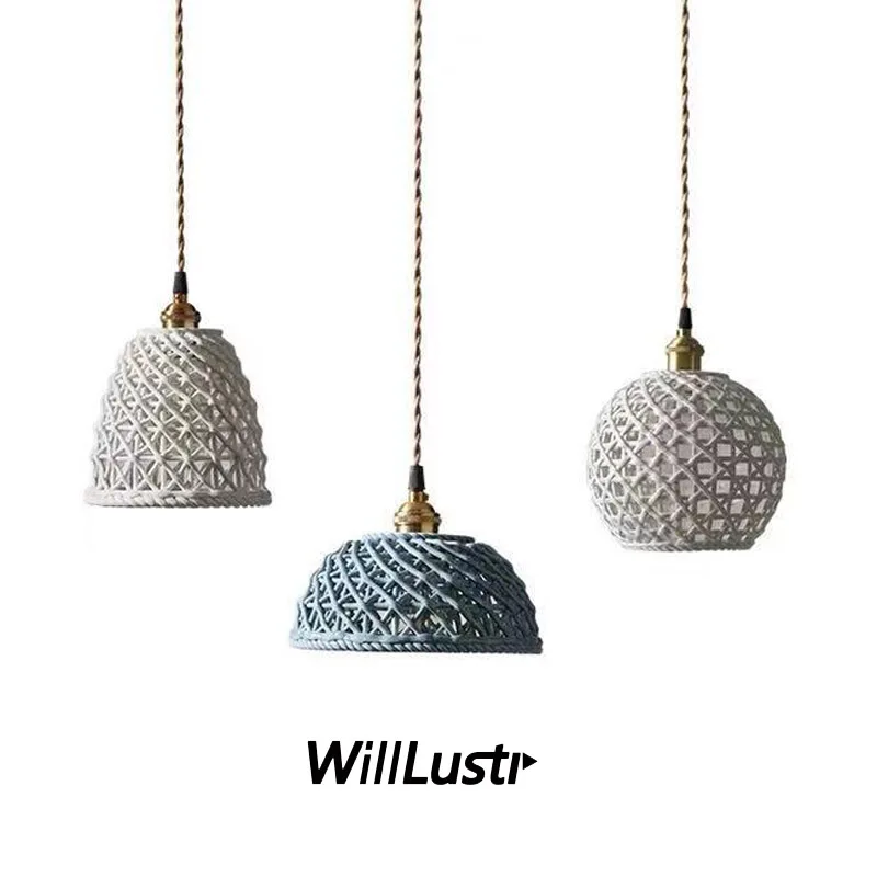 

Handmade Grid Ceramic Pendant Lamp Retro White Blue Porcelein Suspension Light Hotel Cafe Bar Copper Hanging Ceiling Chandelier