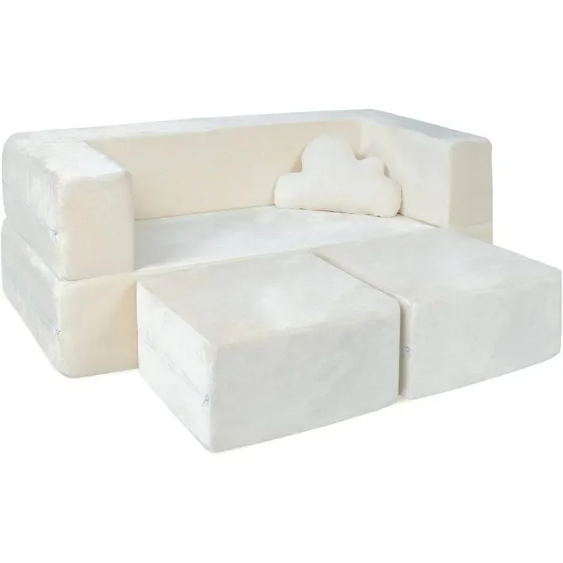 Sofa anak miliard-Sofa anak-anak Modular untuk balita dan ruang bermain bayi/furnitur kamar tidur (gading) dengan Bonus bantal