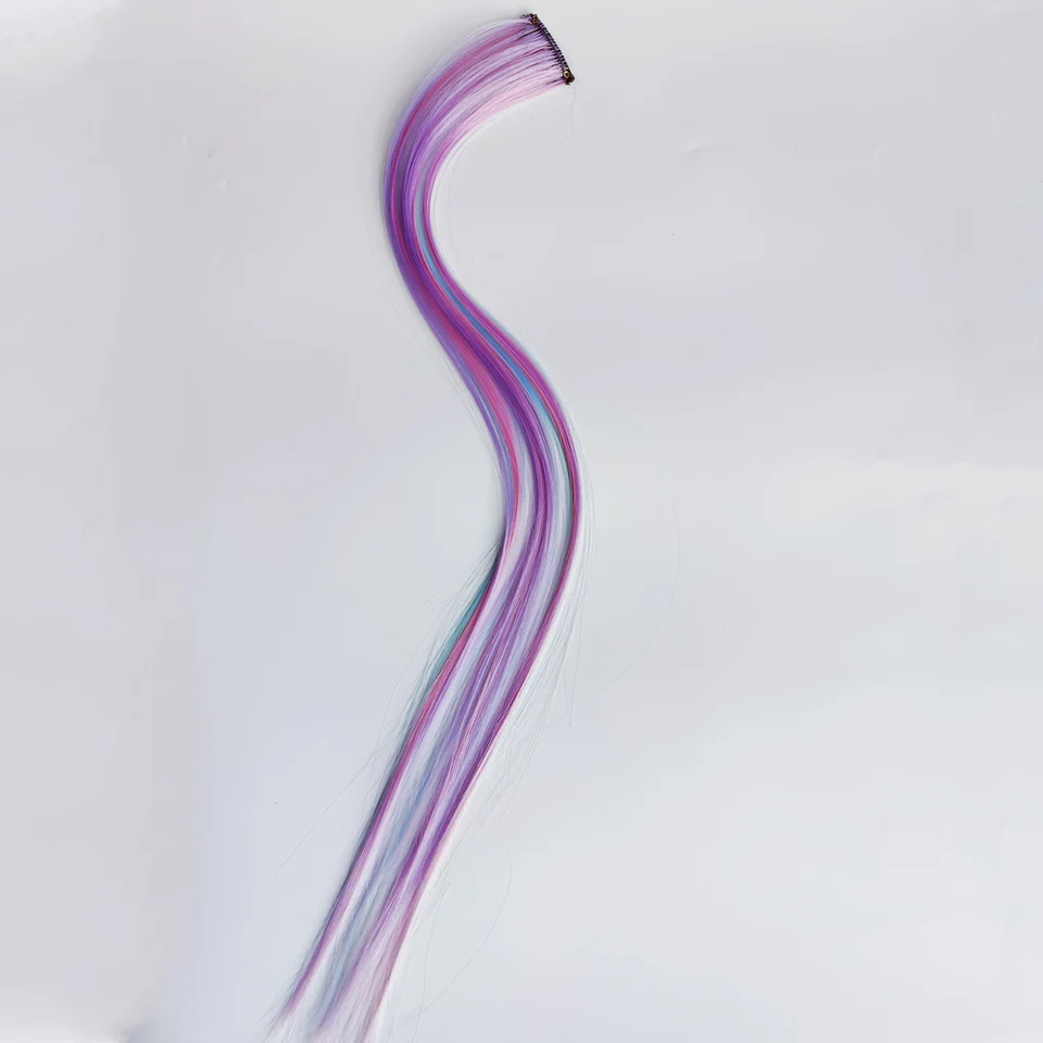 6 Piezas/Set Unicornio Color Arcoíris Clip en Una Pieza Extensión de Cabello Rosa Azul Púrpura Mezcla Color Clip en Accesorios de Cabello Sintético 6