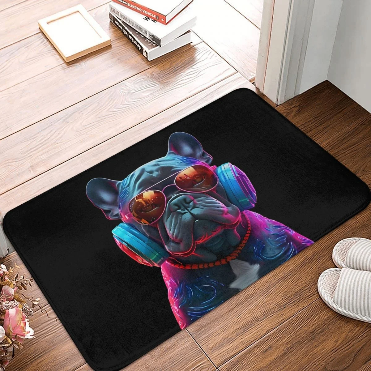 DJ Music Art Kitchen Non-Slip Carpet Dog Wearing Headphones Bedroom Mat Entrance Door Doormat Floor Decoration Rug