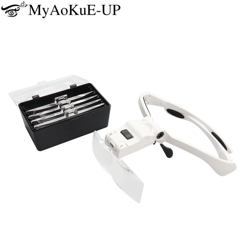 5 Lens Adjustable Magnifier Eyelash Extension Magnifying Glasses LED Light Lamp Grafting Repair Tattoo Individual Lashes