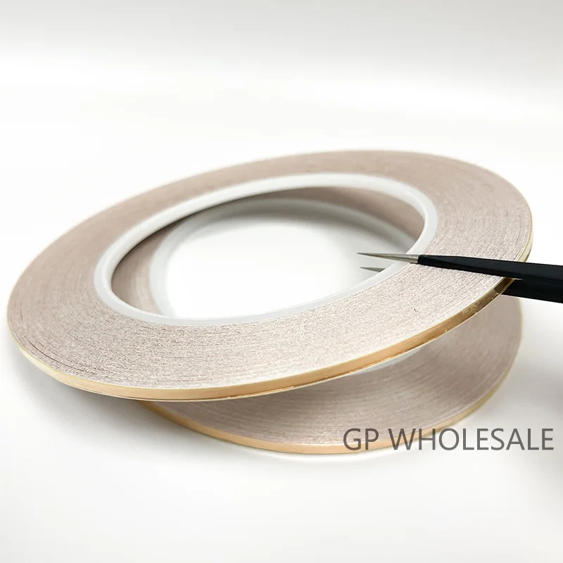 1 roll 2mm~3mm~4mm~5mm~6mm~8mm~10mm Single Conductive Copper Foil Tape, One Side Adhesive for EMI Shielding Phone Guitar Repair