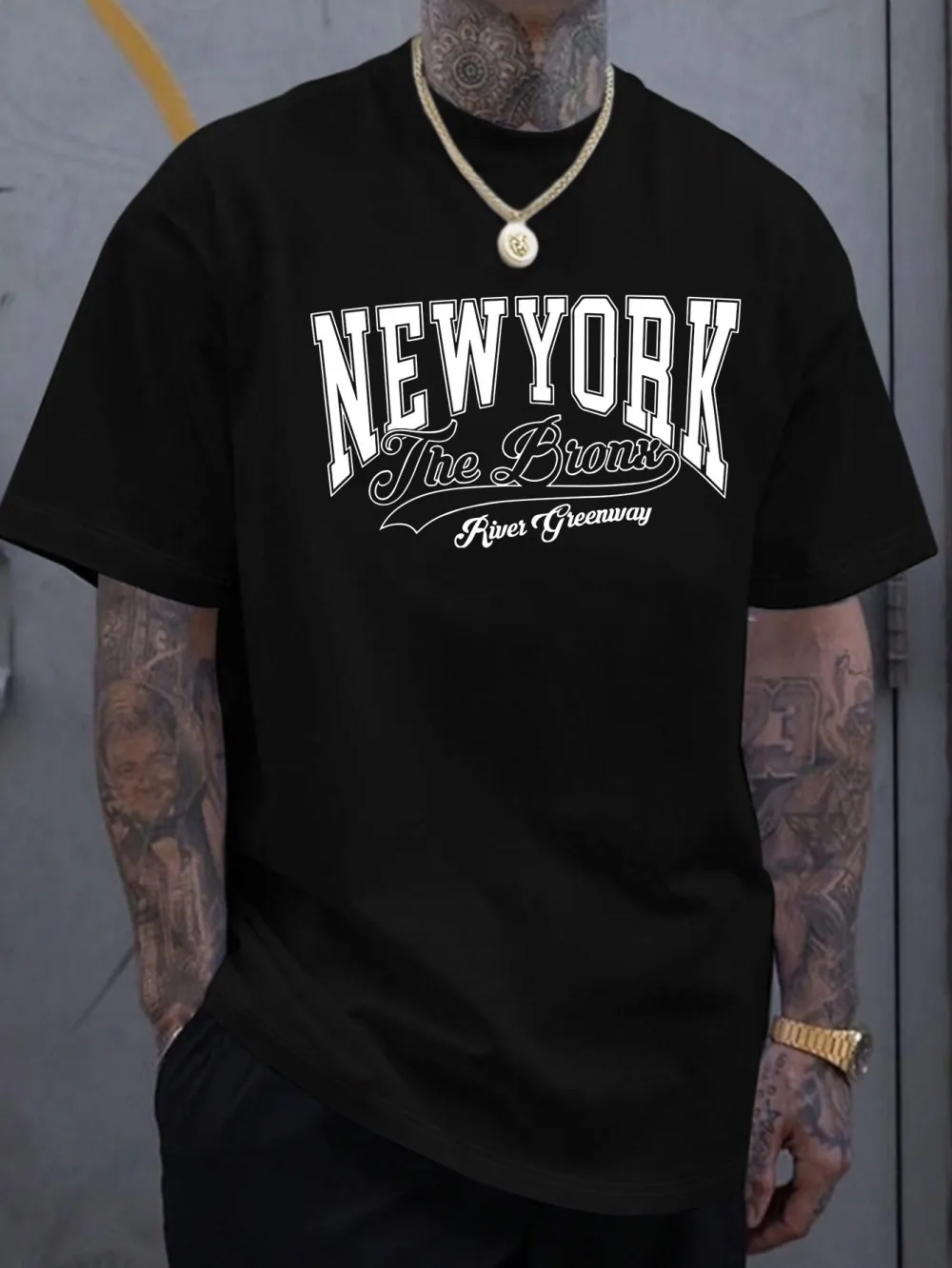 American style new men's summer Gothic New York letter print micro elastic breathable round neck Tshrit outdoor casual style top