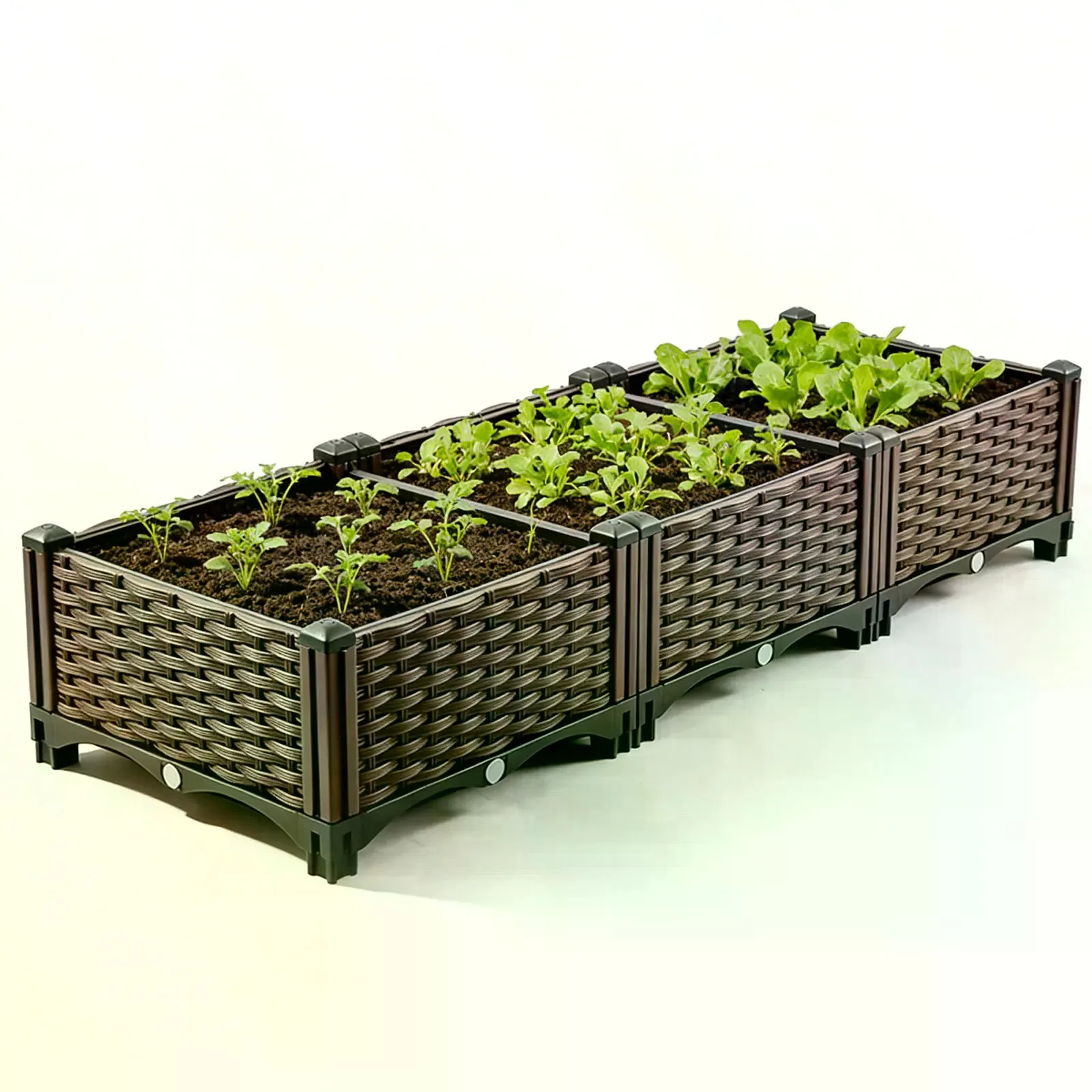 Rectangular Raised Garden Bed Kit Indoor Outdoor Plastic Planter Grow Box for Fresh Vegetables, Herbs, Flowers & Succulents, Brown, 46.4'' X 15.7'' X 8.46''