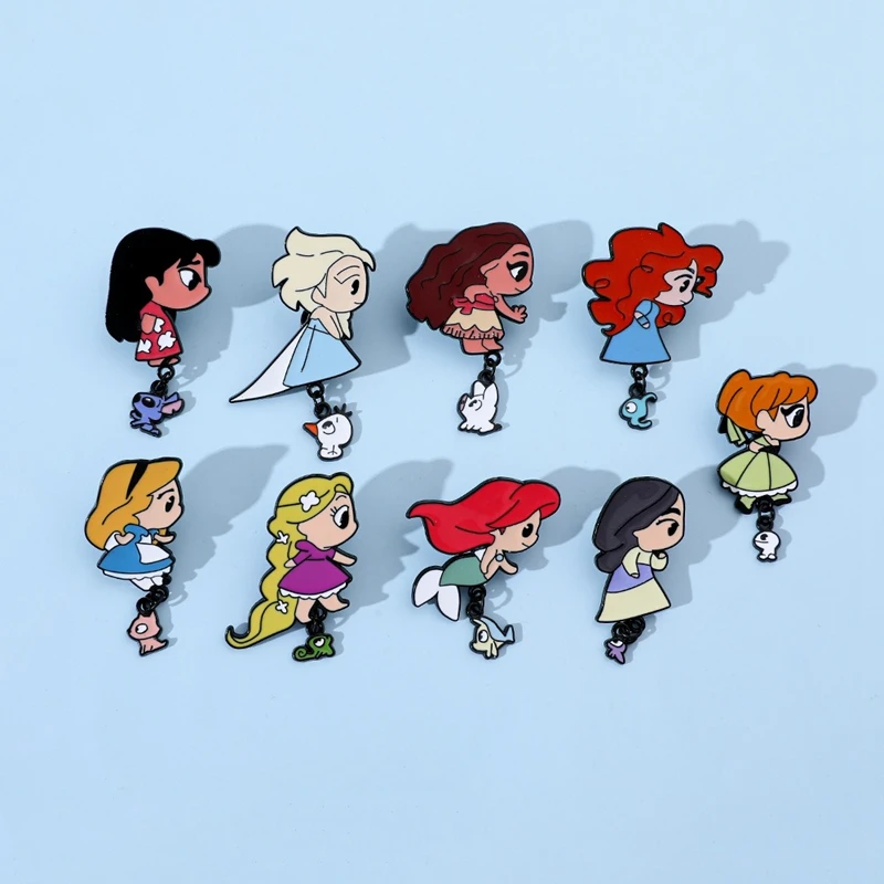 European and American Cartoon Characters, Metal Badges, Mermaid, Cinderella, Elsa Princess Series, Brooch Accessories