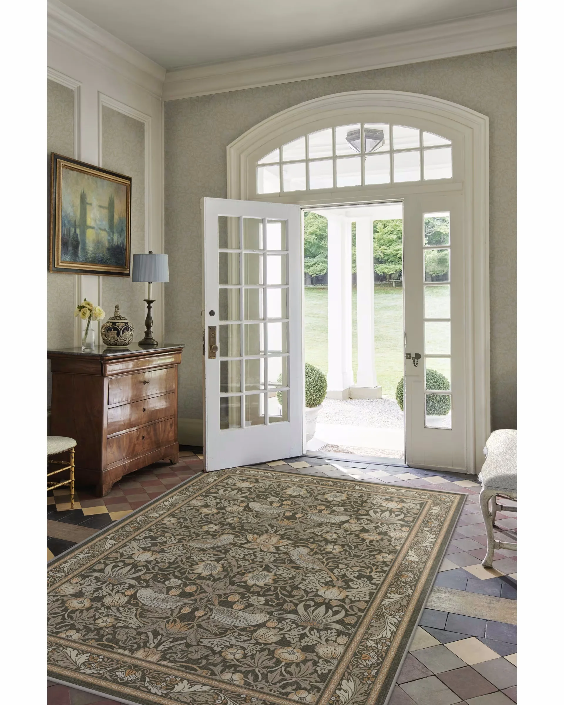 William Moris Strawberry Thief Stone Gold Rug Classic Design Textured Living Room Rug  Art Home Decor Rug Strawberry thief rug
