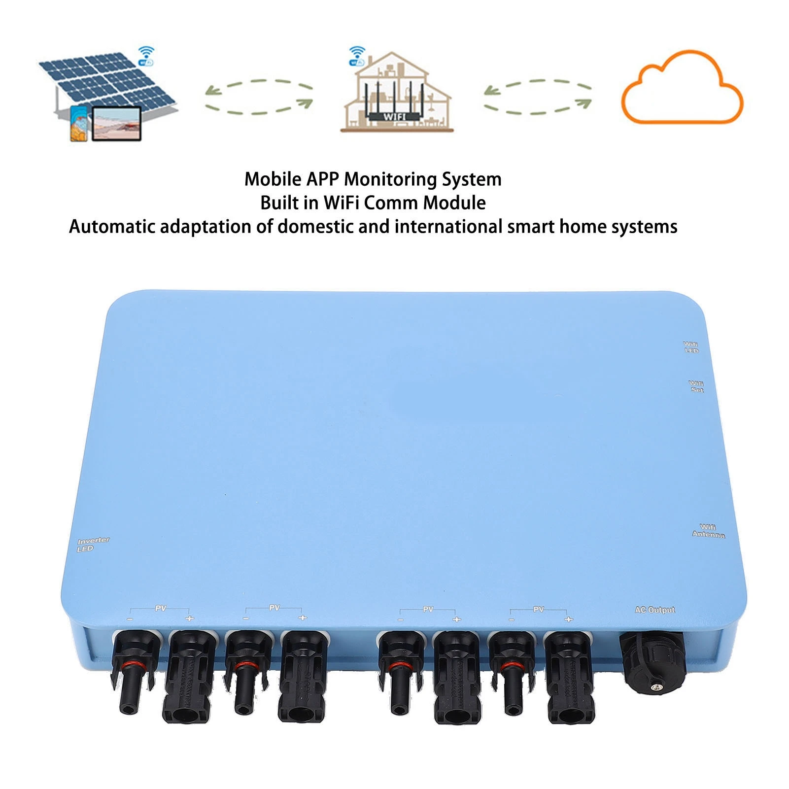 Inversor solar amarrado em rede Inversor de amarração em rede solar Controle WiFi MPPT para AC Inversor solar resistente à água