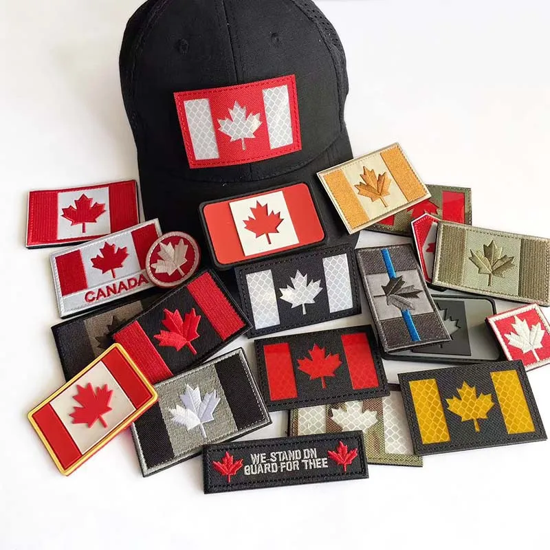 2 Stück Kanada-Flagge Kanadisches Ahornblatt Moral-Emblem Applikation Stickerei IR-Reflektierender Patch Taktisches Rucksack-Abzeichen Militär-Aufkleber – Detail 5