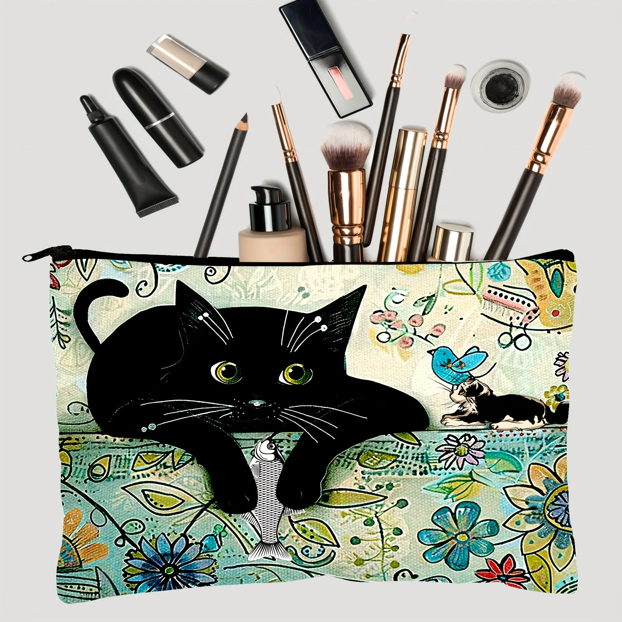 1 Piece Cat Pattern Makeup Bag - Multifunctional Zipper Pouch for Women, Perfect Travel Zipper Storage Bag, Fun Birthday Gift