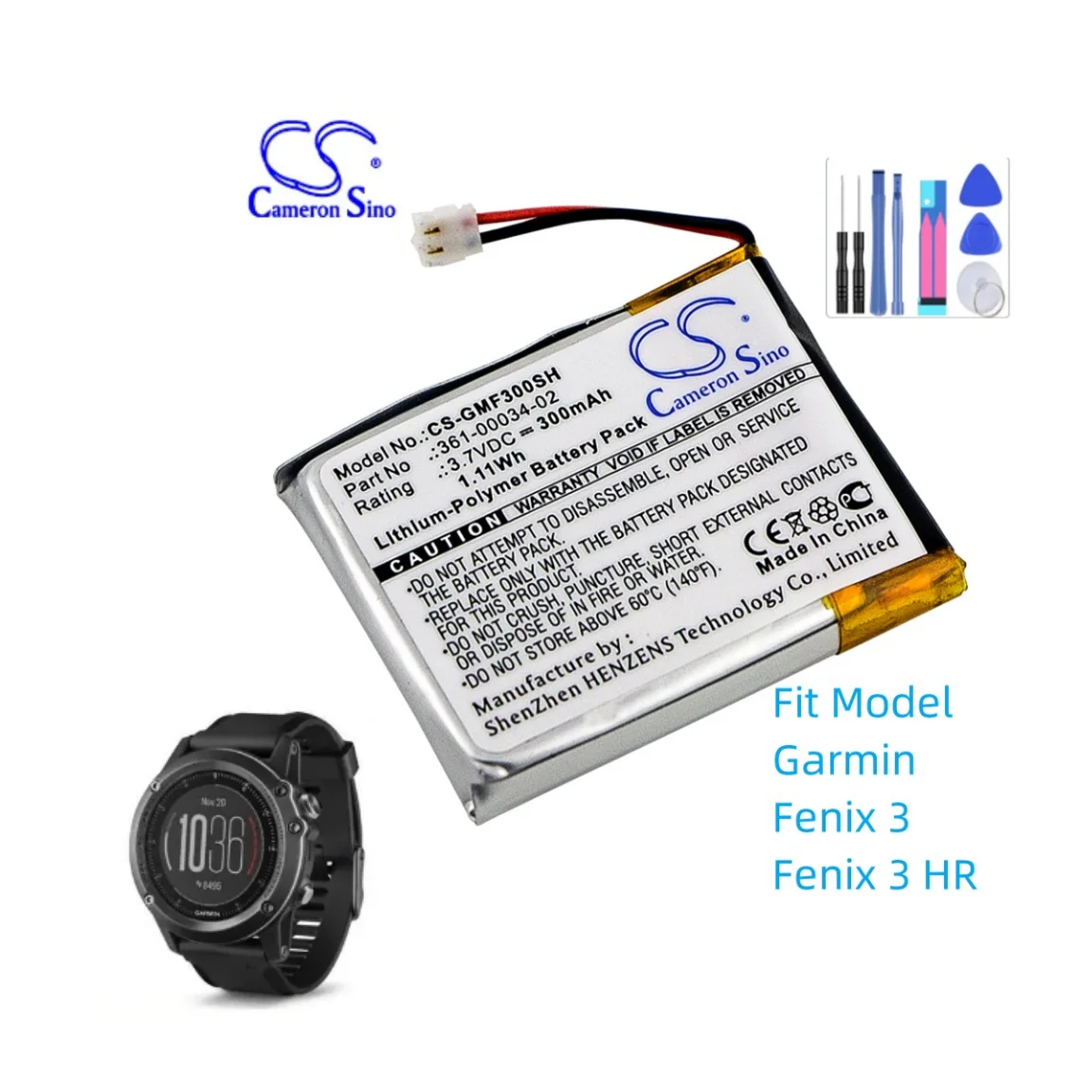 Аккумулятор для смарт-часов Garmin 361-00034-02 Fenix 3 Fenix 3 HR емкость 300 мАч/1.11wh цвет черный Тип Li-Polymer 3,70 в