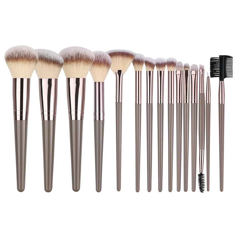 Juego de brochas para base y colorete suave portátil, color champán, 20, 15, 10, brocha cosmética, pelo sintético personalizable, uso para cara