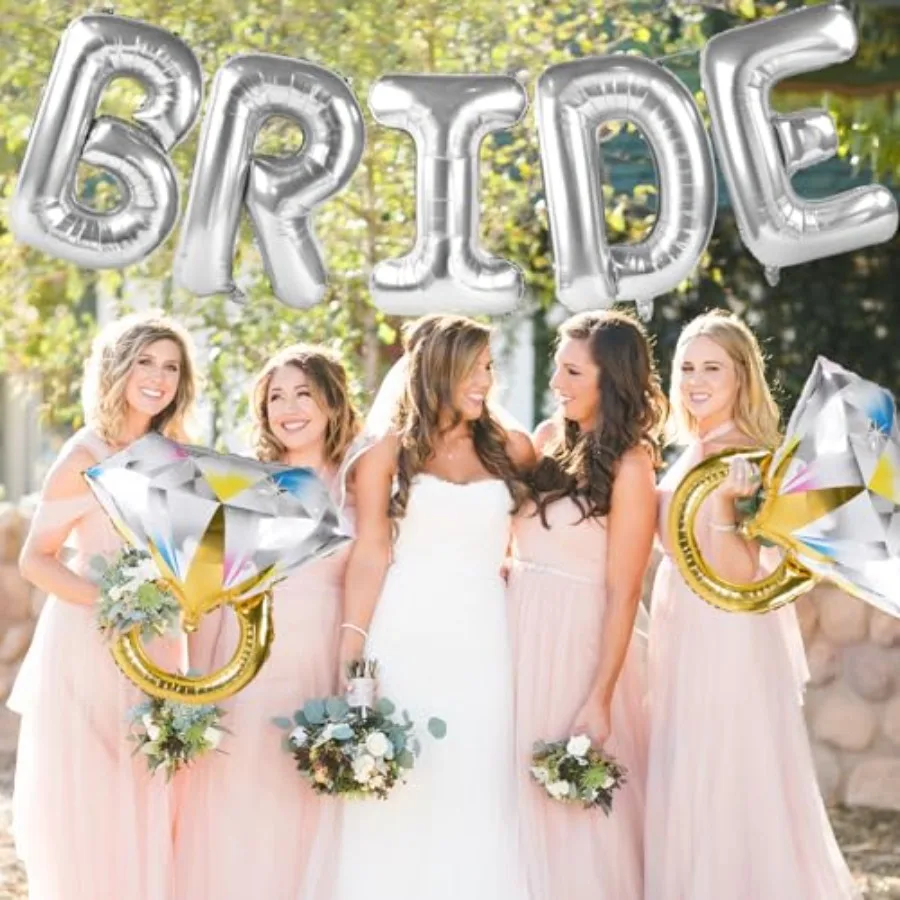 Grands ballons de mariée en argent avec 2 anneaux, décorations pour fête prénuptiale, enterrement de vie de jeune fille, fiançailles, argent