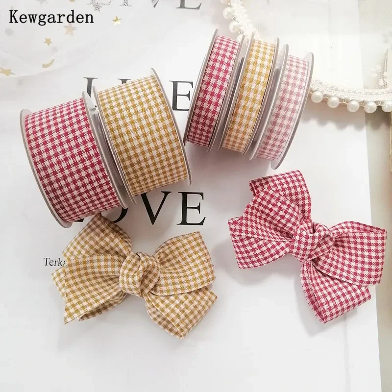 Kewgarden fita xadrez de algodão 1.5 "1" 10mm 25mm 38mm diy corsage hairbow artesanato acessórios de costura fita artesanal 10 jardas