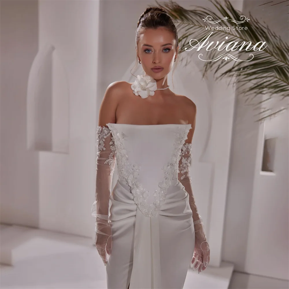 Customized Aviana Strapless Ruffles Appliques Mermaid Wedding Dress Sweep Train Floor Length Lace Sequin Flower Floor Length