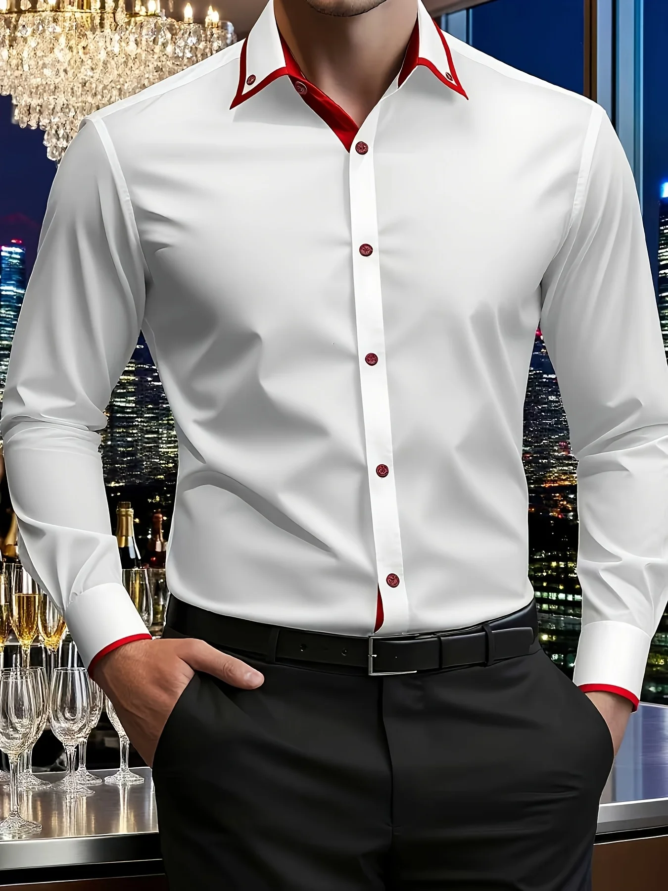 Kemeja Putih Pria Baru 2025 Kemeja Elastis Pria Pakaian Jalanan Kasual Empat Musim Lengan Panjang Mode