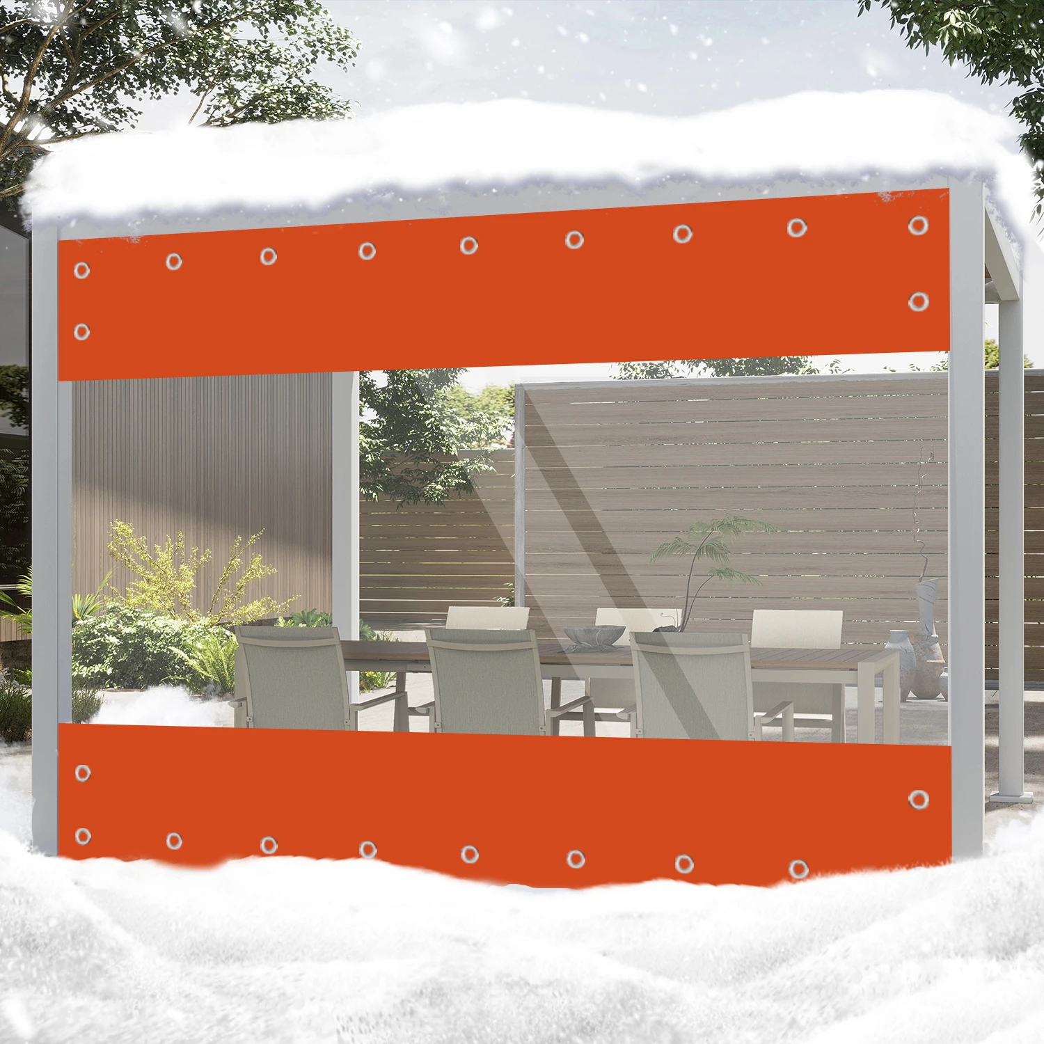 NONE Wasserdichte transparente PVC-Plane mit Ösen 0,55mm wetterfeste Outdoor-Plane Vorhänge Regenschutz für Pergola Veranda Pavillons 3