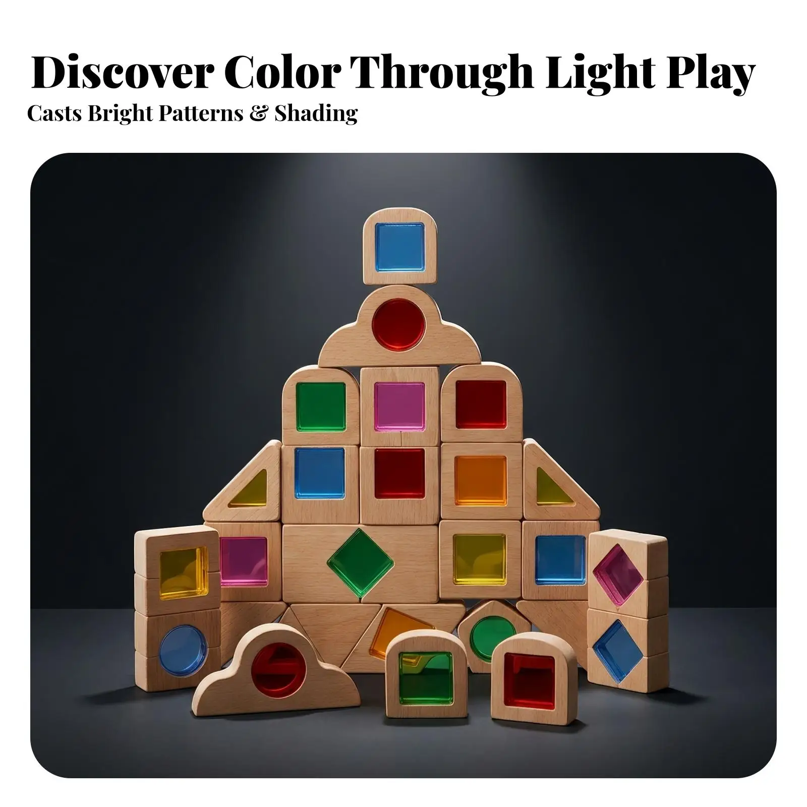 Wooden Building Blocks Colorful Wooden Building Blocks with Acrylic Geometric Block Set with Translucent Panels Screenunplugged