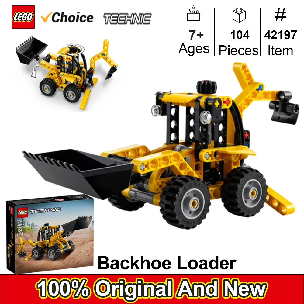 

LEGO 42197 Технический экскаватор-погрузчик, строительная игрушка, образовательная идея подарка с полезным задним экскаватором, совок и аутригерами, 104 шт.