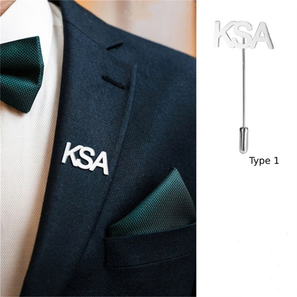 Custom Lapel Pin for Groom Stainless Steel Men's Initials Letters Lapel Pin Personalized Wedding Best Man Jewelry Gift