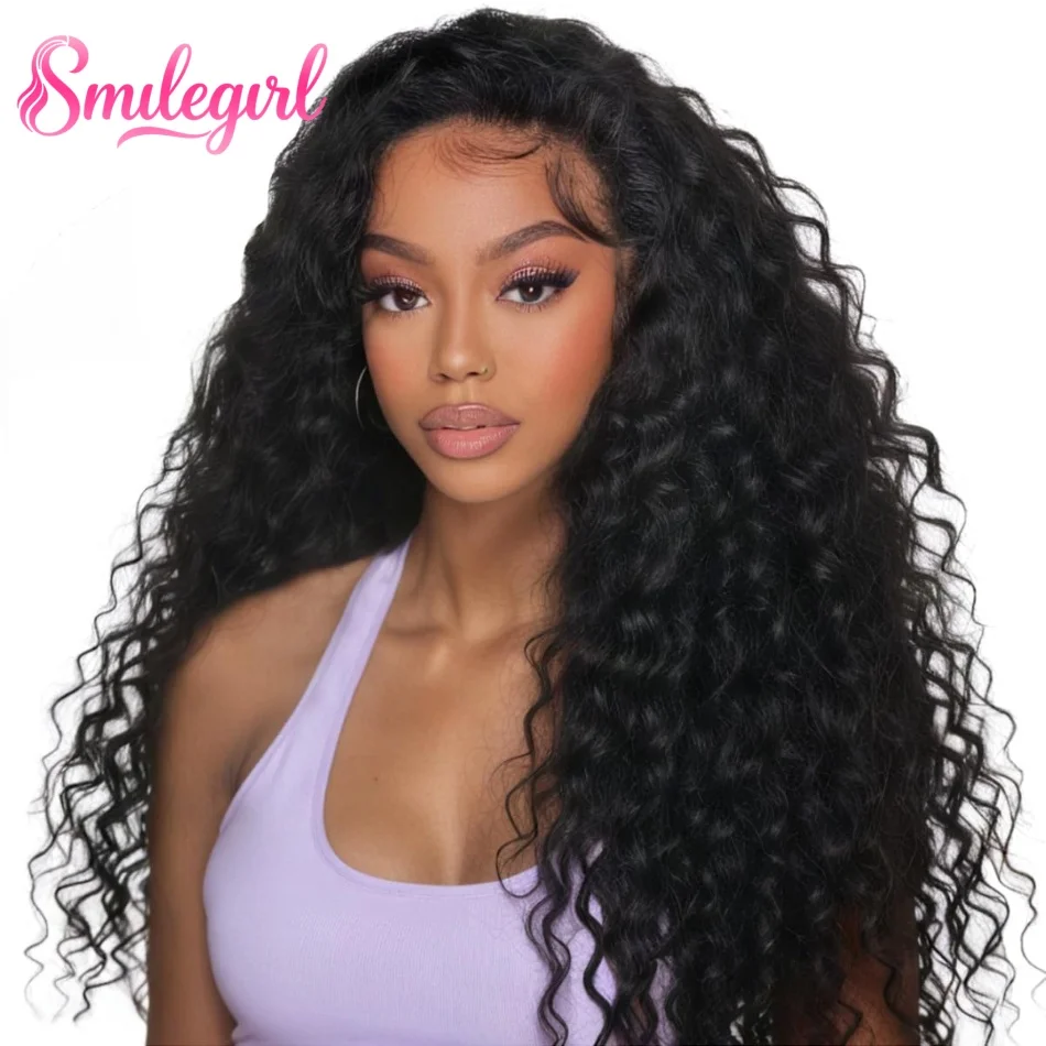 

Парик-полупарик из натуральных волос с глубокой волной, 200% плотность, 3 в 1, с завязками, бесшовный, без клея, легко надевается, для начинающих.