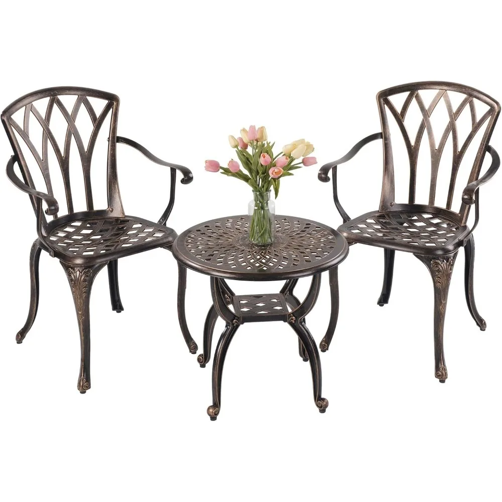 

3-piece Outdoor Bistro Set Cast Aluminum Rust-resistant Patio Furniture Armchairs Design